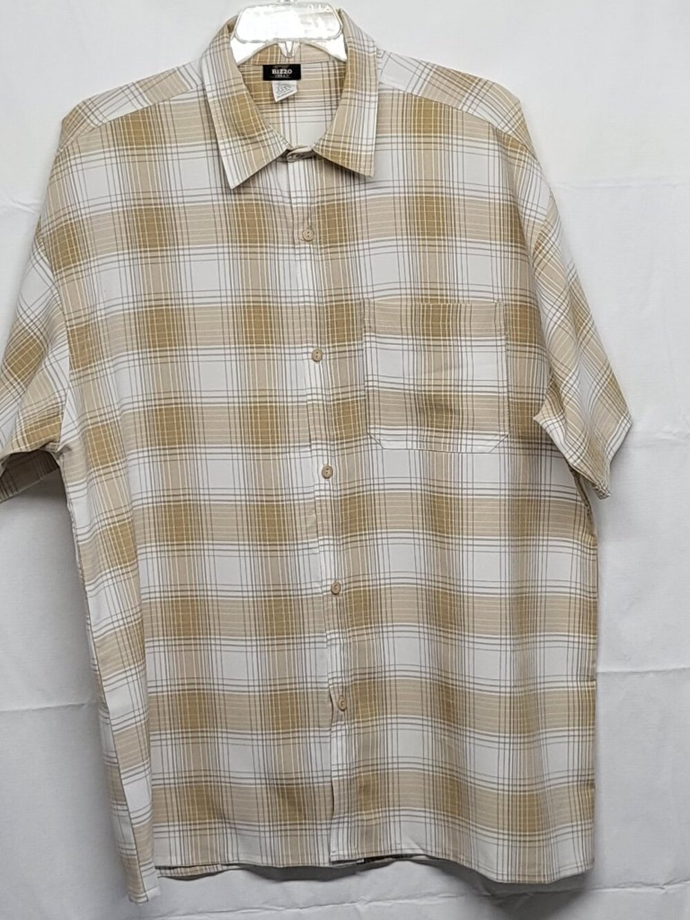Vintage Bizzo Mens Shirt Button Up 2XL Short Sleeve Plaid Preppy Made in USA